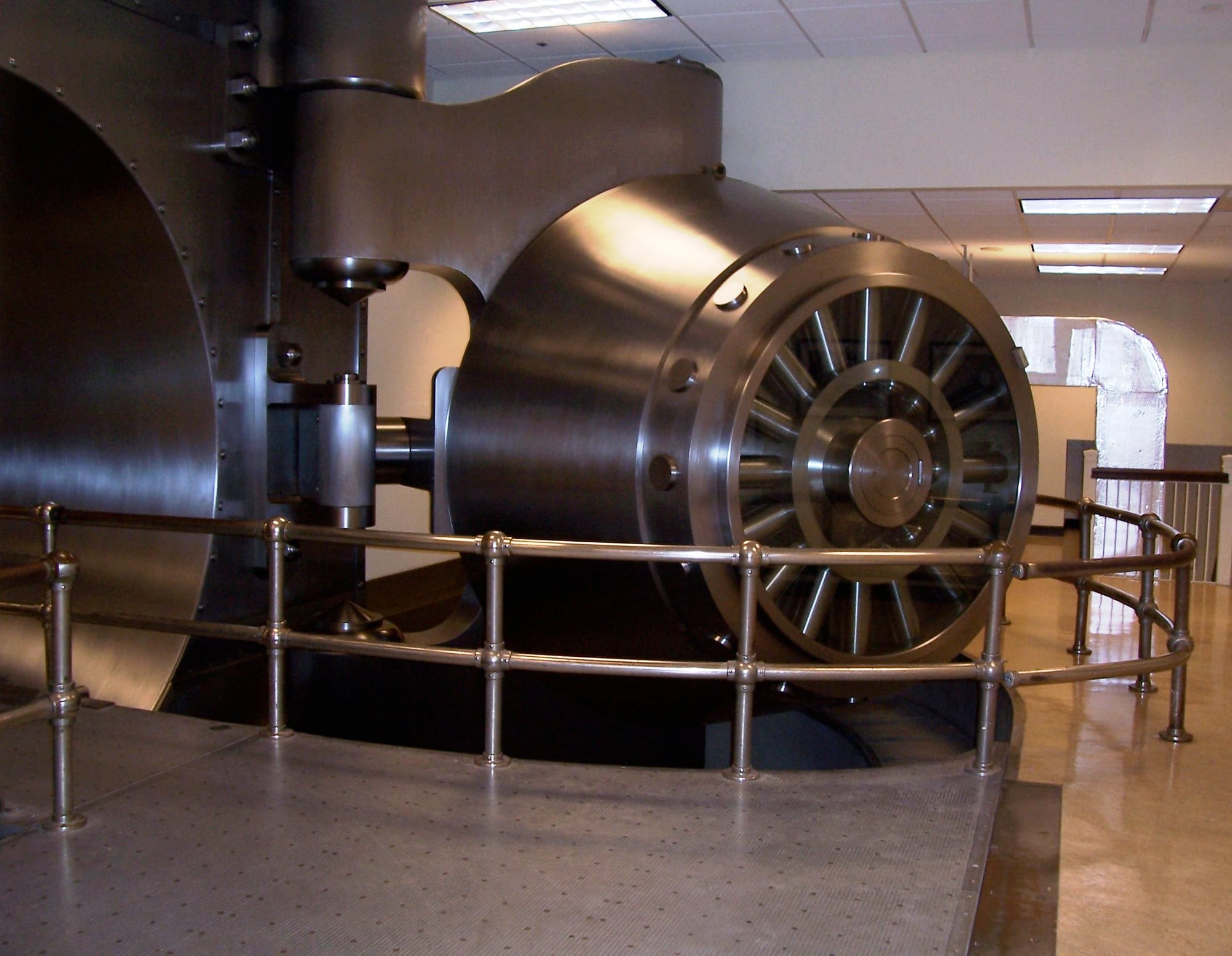 Heavy steel vault door on its hinge